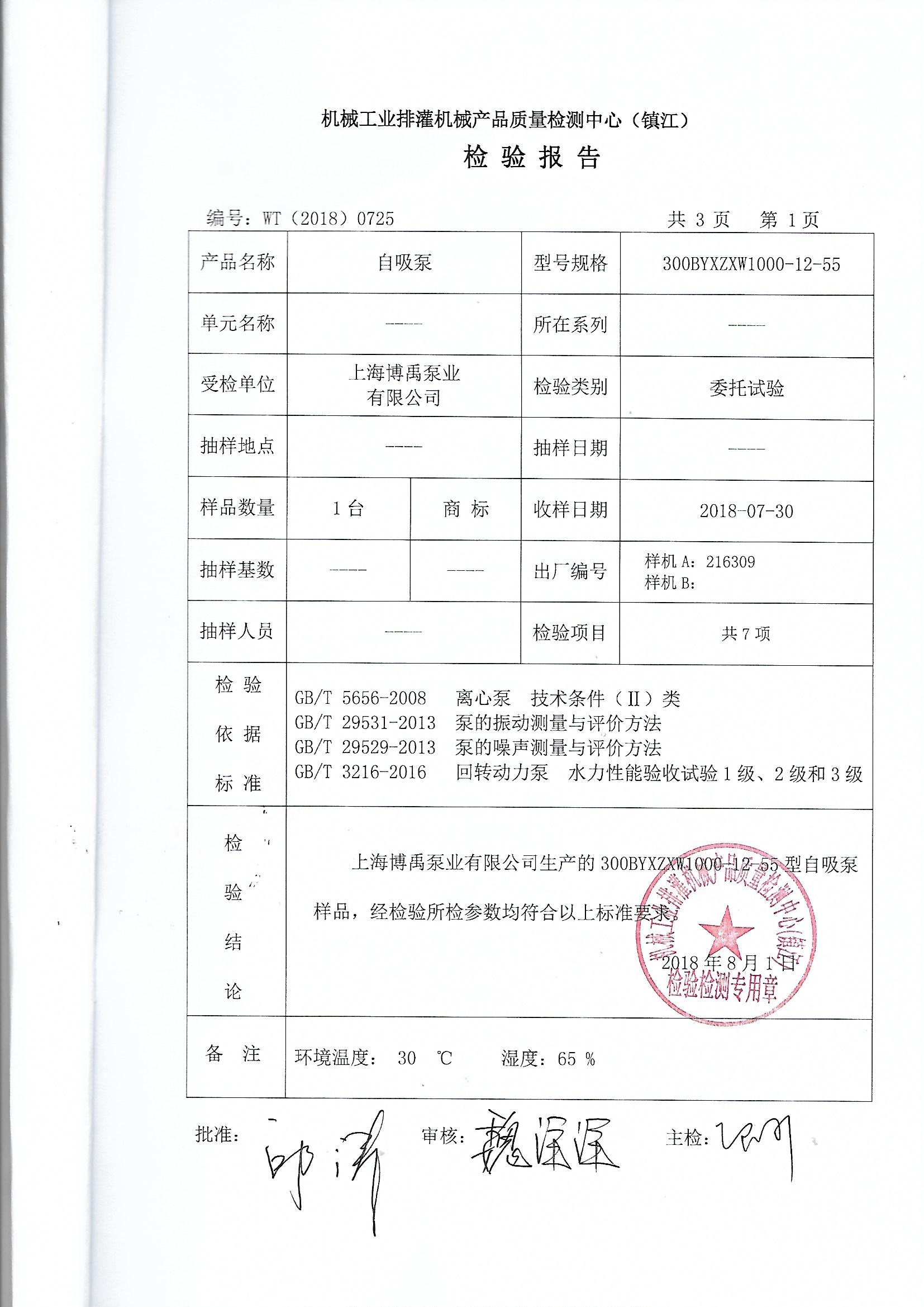 300BYXZXW1000-12-55自吸泵檢測報(bào)告